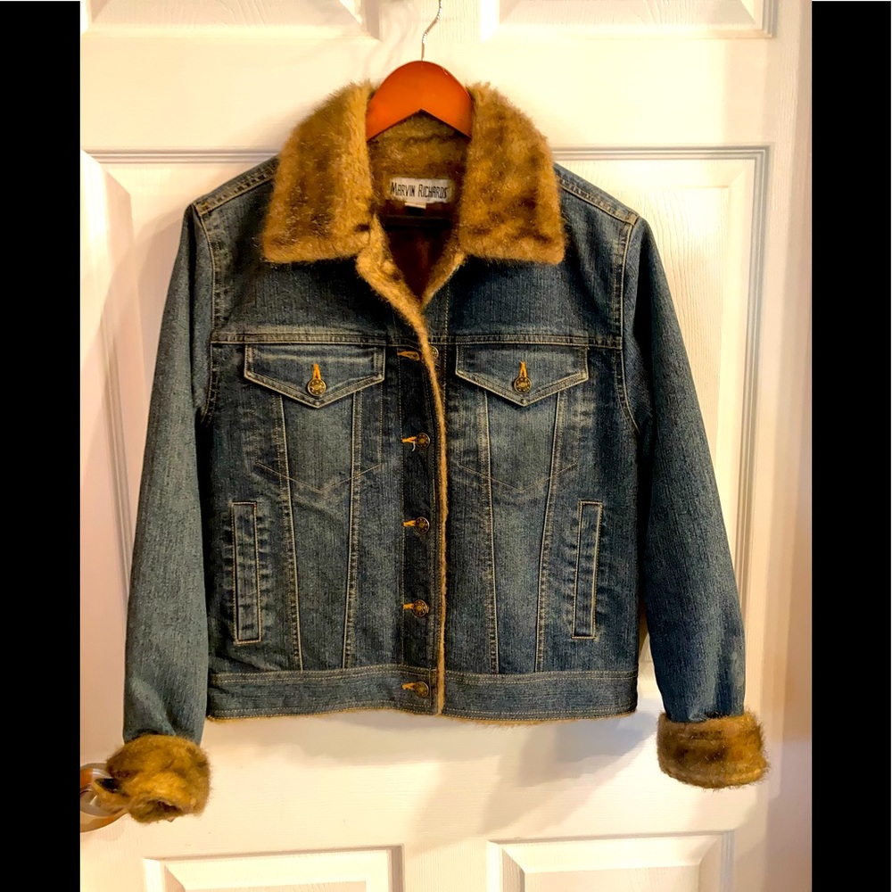 Marvin Richards faux fur lined jean jacket small.